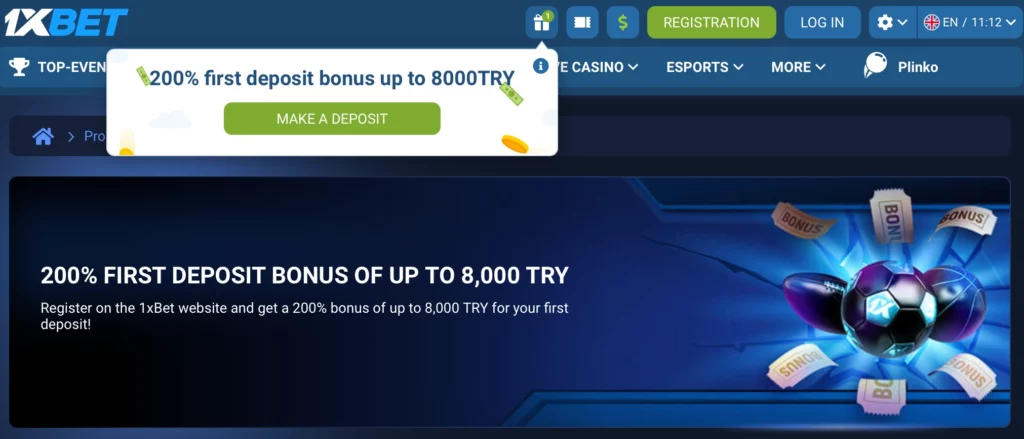 1xBet İlk Para Yatırma ve Kayıt Bonusu Aktivasyonu